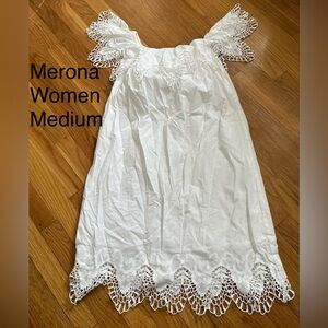 Merona White Eyelet Lace Peasant Top
